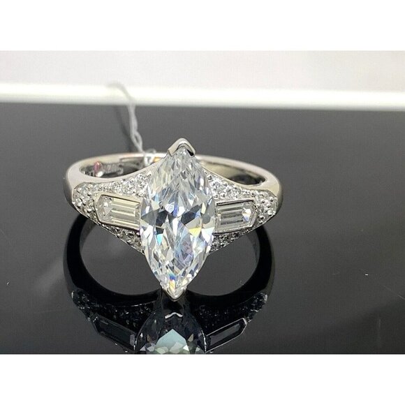 Suzy Levian Sterling Silver Marquise White Cubic Zirconia Engagement Ring SZ 8.5 - Picture 1 of 16